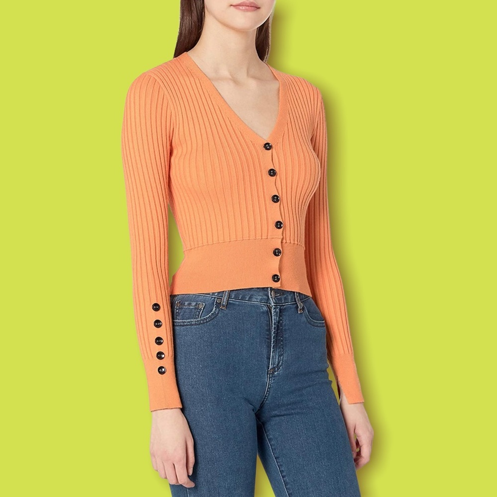 J.O.A. Orange Ribbed Button Down Cardigan